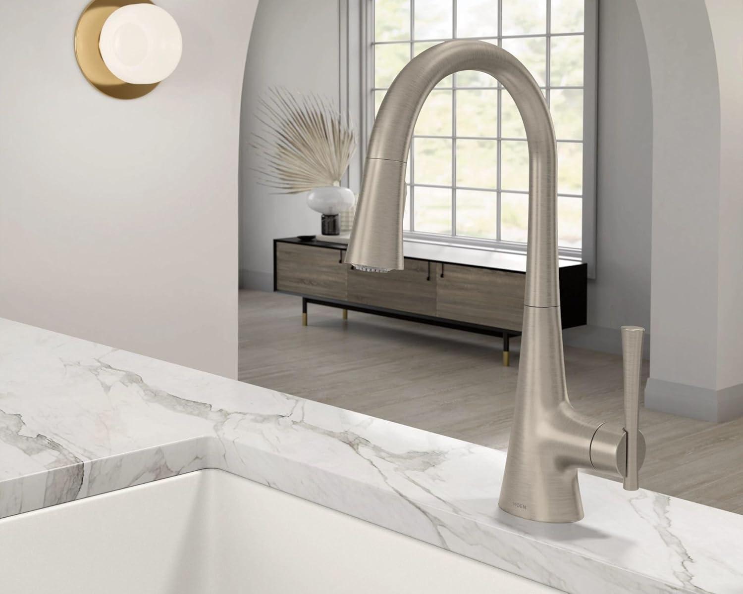 image:imageMoen Kurv Polished Nickel Motionsense Wave Sensor Touchless One Handle High Arc Pulldown Modern Kitchen Faucet Featuring Power Clean 9126EWNLSpot Resist Stainless