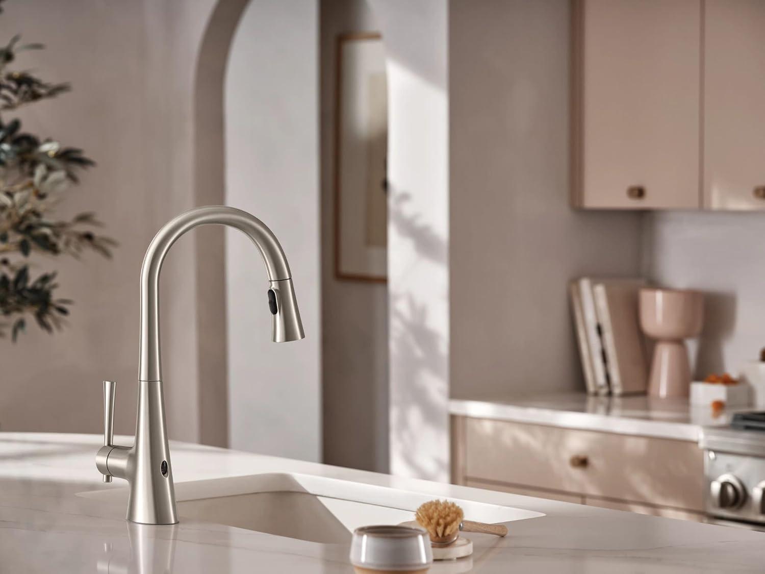 image:imageMoen Kurv Polished Nickel Motionsense Wave Sensor Touchless One Handle High Arc Pulldown Modern Kitchen Faucet Featuring Power Clean 9126EWNLSpot Resist Stainless