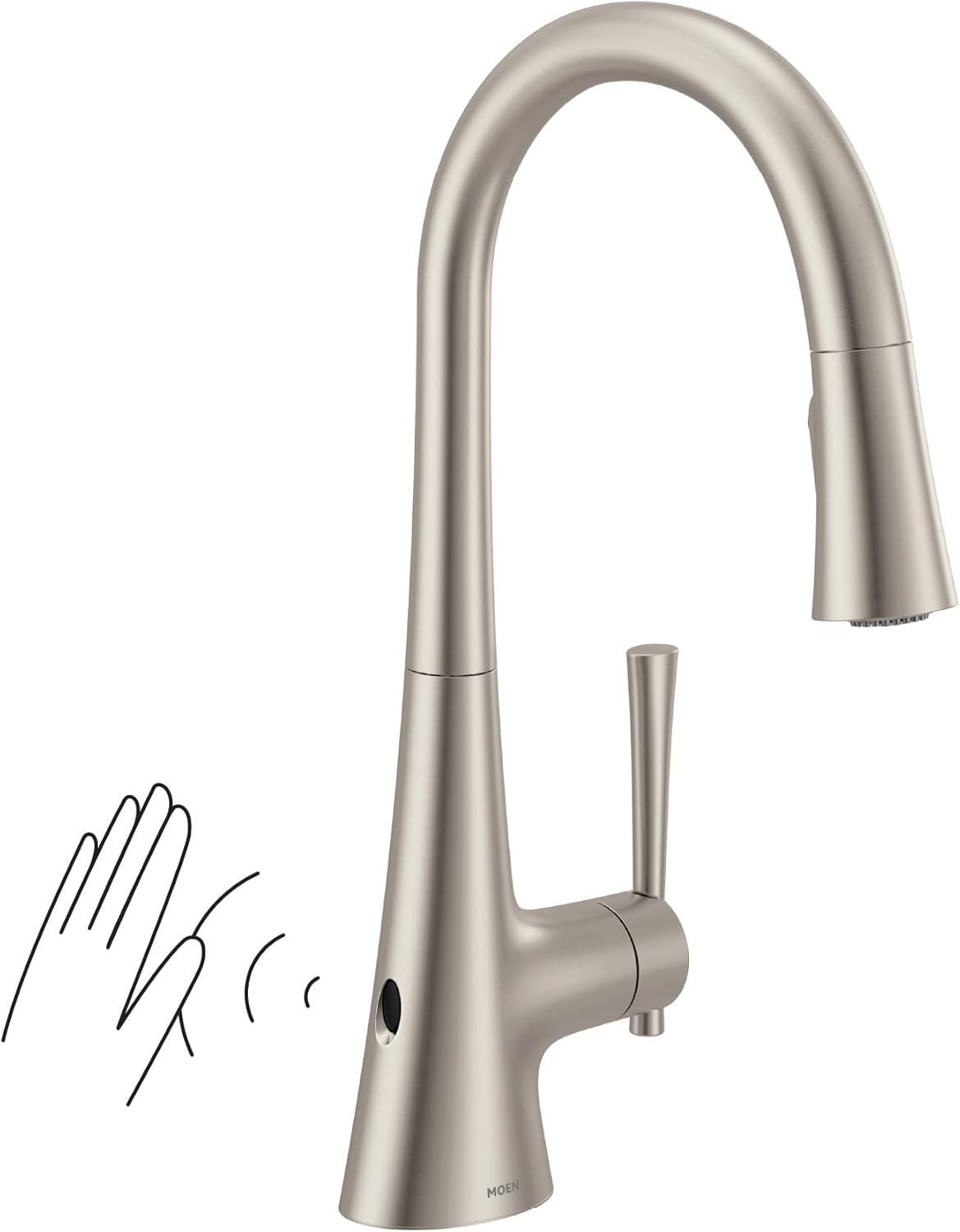 image:imageMoen Kurv Polished Nickel Motionsense Wave Sensor Touchless One Handle High Arc Pulldown Modern Kitchen Faucet Featuring Power Clean 9126EWNLSpot Resist Stainless