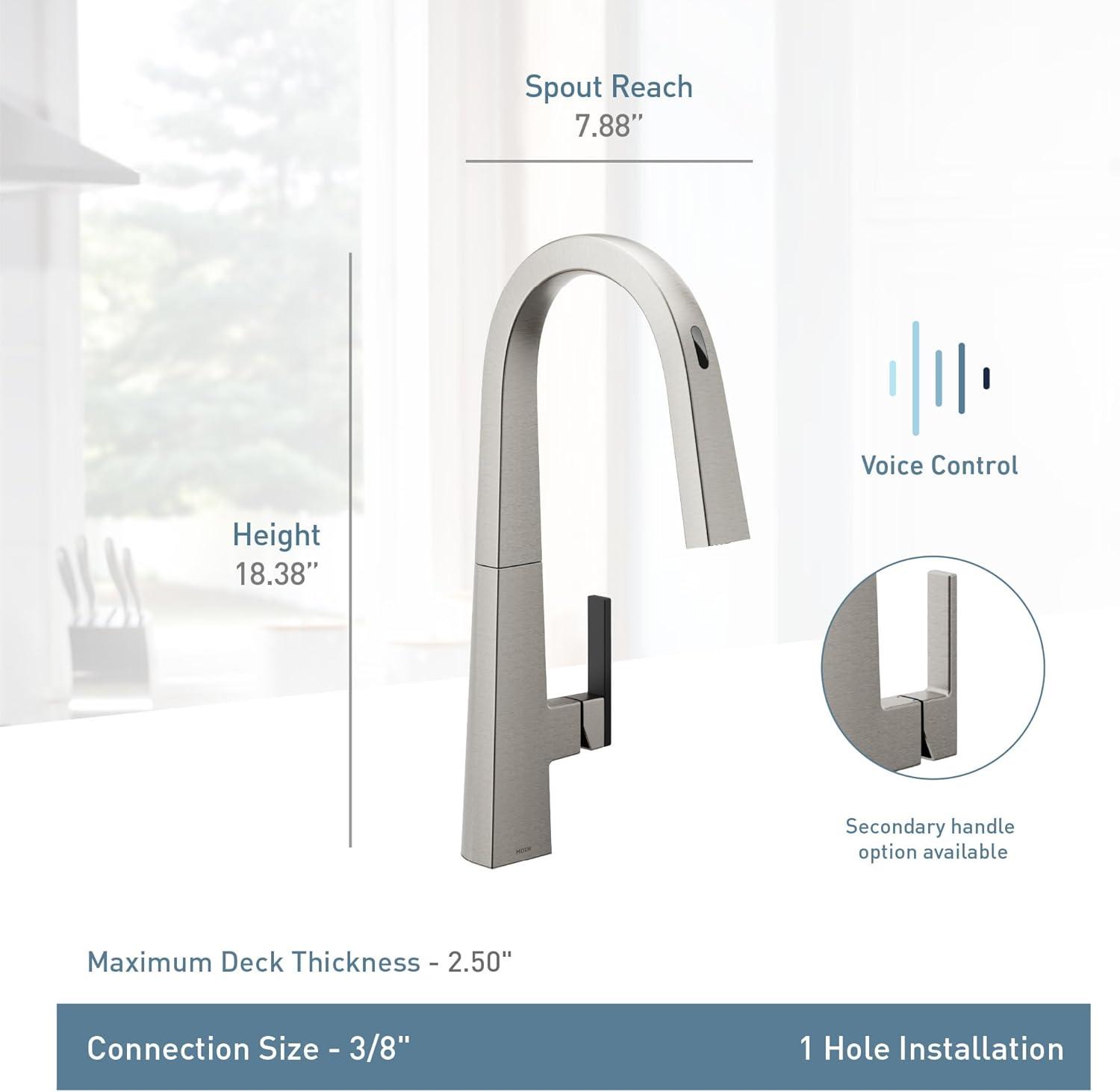 image:imageMoen Nio Spot Resist Stainless Contemporary Smart Faucet Touchless Pull Down Sprayer Kitchen Faucet with Voice Control and Power Boost S75005EVSRSChrome