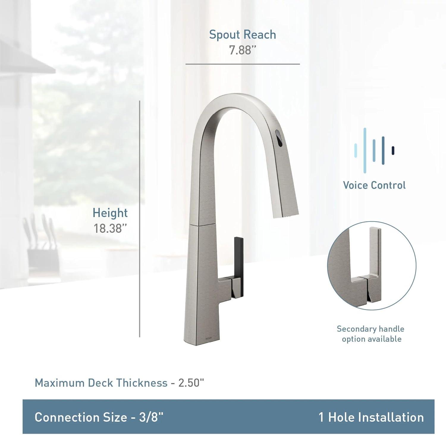 image:imageMoen Nio Spot Resist Stainless Contemporary Smart Faucet Touchless Pull Down Sprayer Kitchen Faucet with Voice Control and Power Boost S75005EVSRSMatte Black