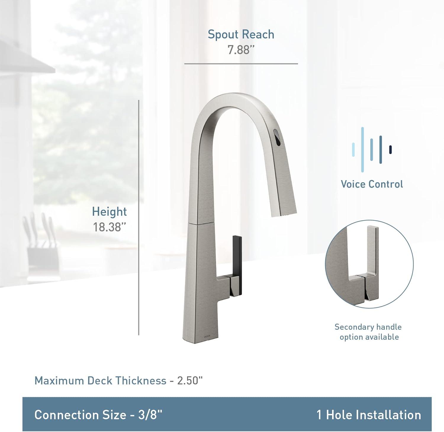image:imageMoen Nio Spot Resist Stainless Contemporary Smart Faucet Touchless Pull Down Sprayer Kitchen Faucet with Voice Control and Power Boost S75005EVSRSMatte Black