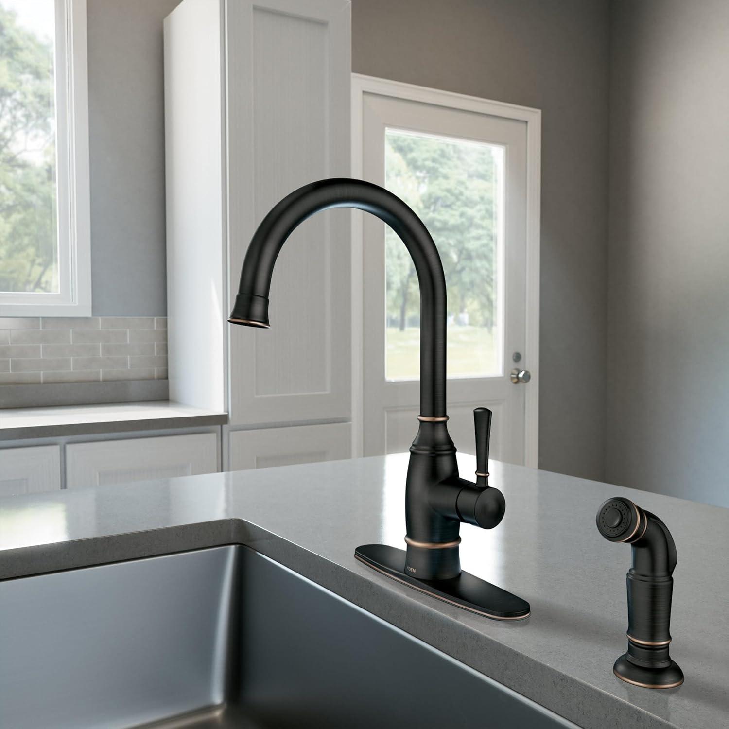 image:imageMoen Noell Mediterranean Bronze SingleHandle Kitchen Faucet with Side Sprayer 87506BRB