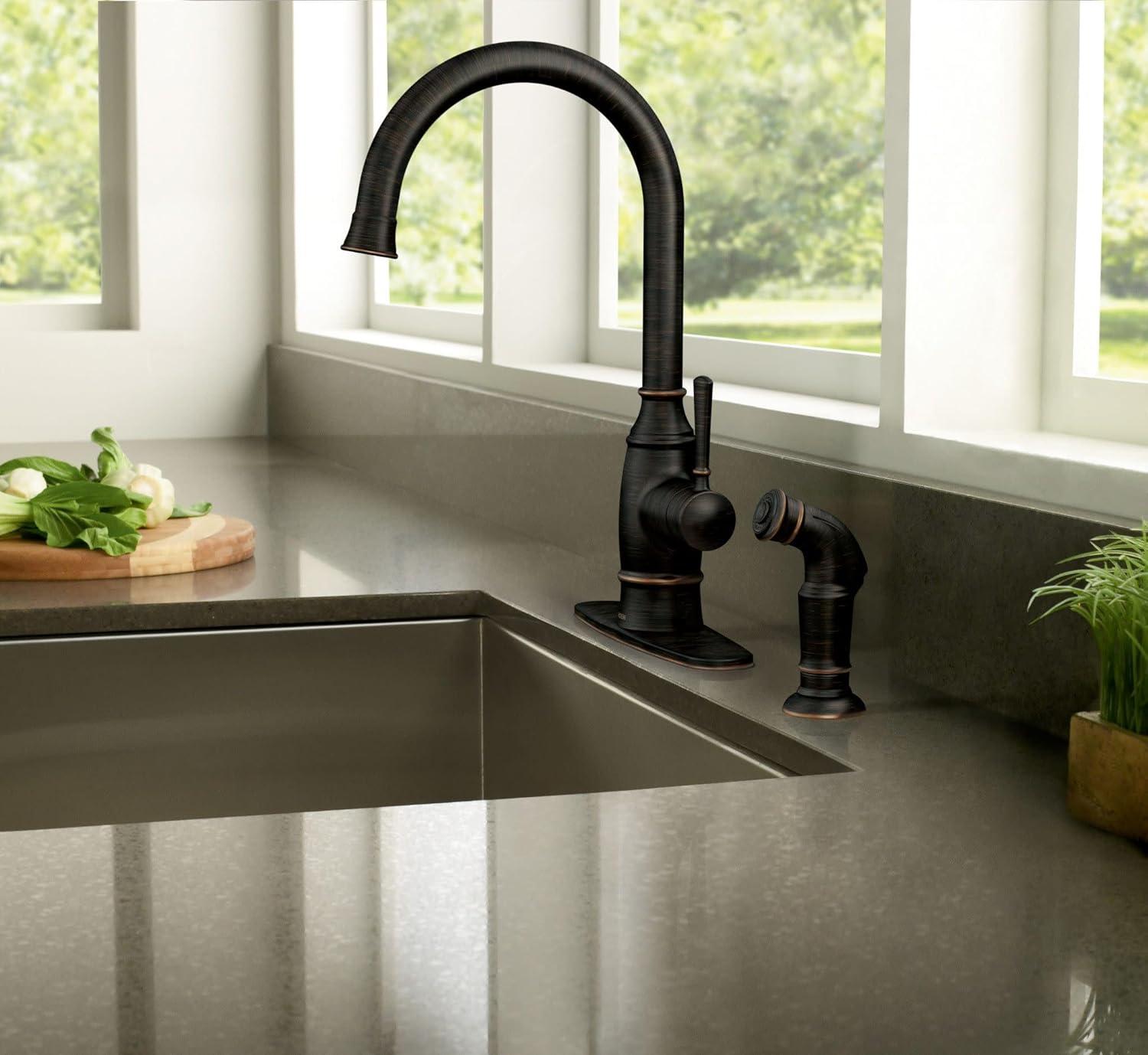 image:imageMoen Noell Mediterranean Bronze SingleHandle Kitchen Faucet with Side Sprayer 87506BRB
