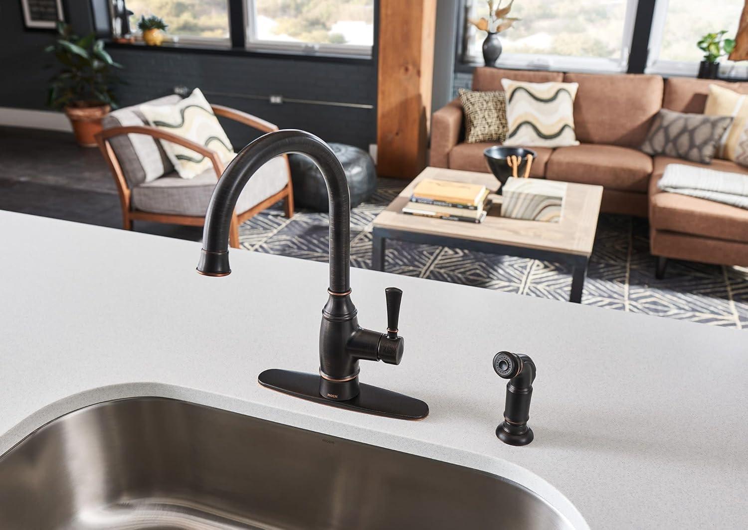 image:imageMoen Noell Mediterranean Bronze SingleHandle Kitchen Faucet with Side Sprayer 87506BRB