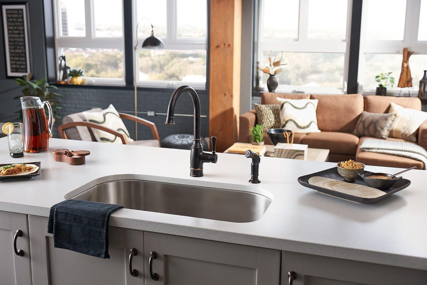 image:imageMoen Noell Mediterranean Bronze SingleHandle Kitchen Faucet with Side Sprayer 87506BRB