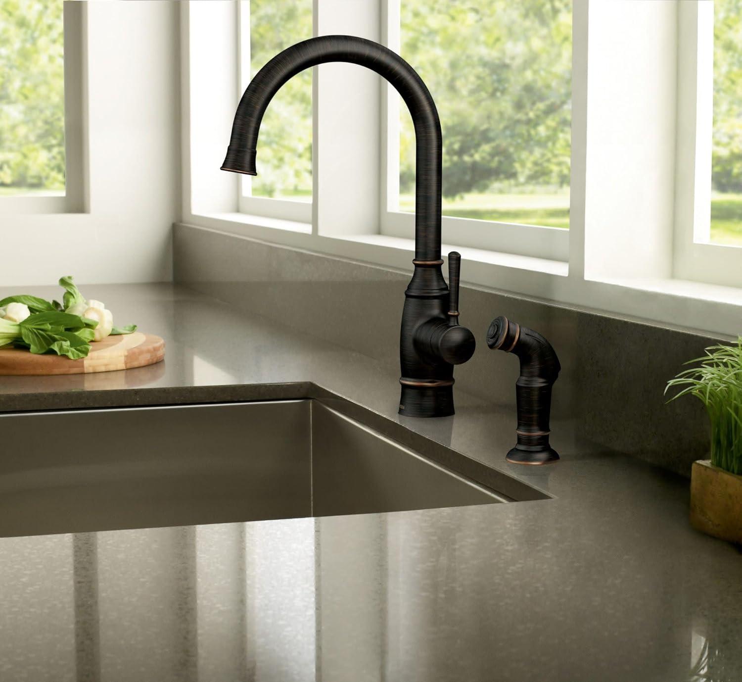 image:imageMoen Noell Mediterranean Bronze SingleHandle Kitchen Faucet with Side Sprayer 87506BRB