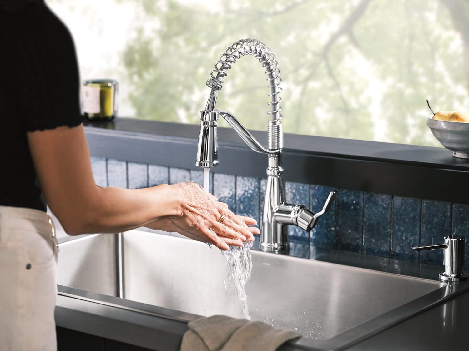 image:imageMoen Nolia Bronzed Gold OneHandle Single Hole Spring Kitchen Faucet with Pull Down Sprayer and Soap Dispenser 87886BZGChrome