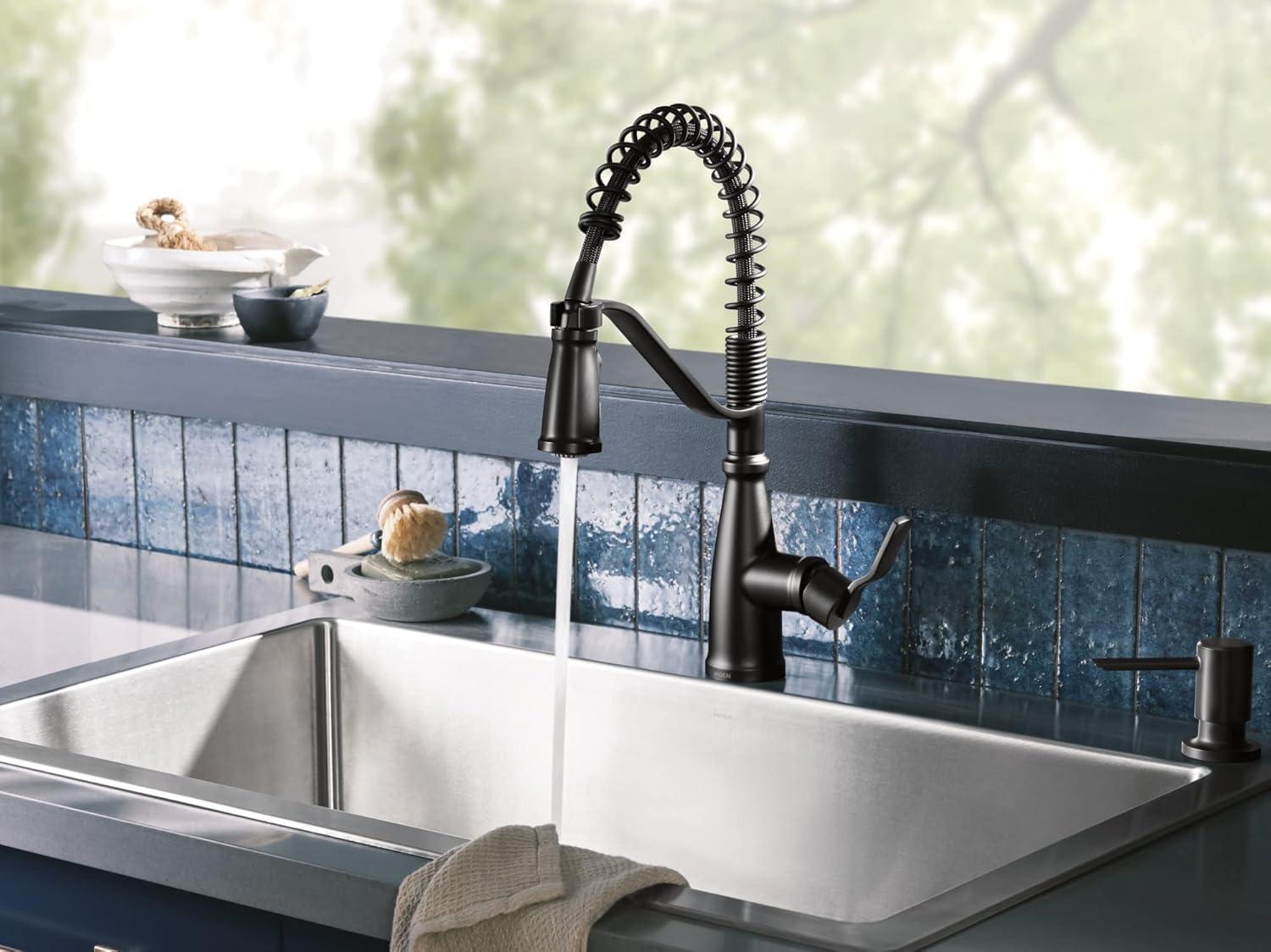 image:imageMoen Nolia Bronzed Gold OneHandle Single Hole Spring Kitchen Faucet with Pull Down Sprayer and Soap Dispenser 87886BZGMatte Black