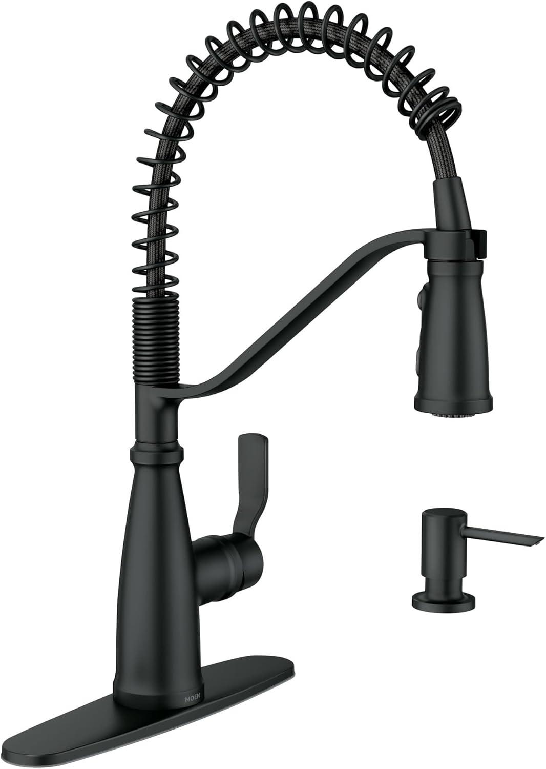 image:imageMoen Nolia Bronzed Gold OneHandle Single Hole Spring Kitchen Faucet with Pull Down Sprayer and Soap Dispenser 87886BZGMatte Black