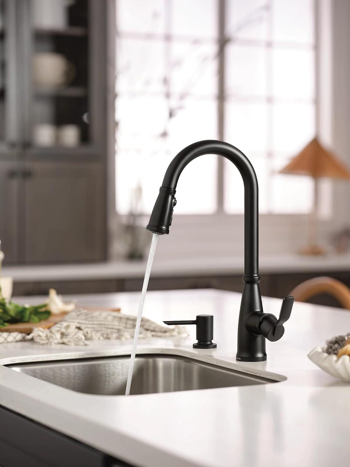 image:imageMoen Nolia Bronzed Gold OneHandle Single Hole Spring Kitchen Faucet with Pull Down Sprayer and Soap Dispenser 87886BZGMatte Black