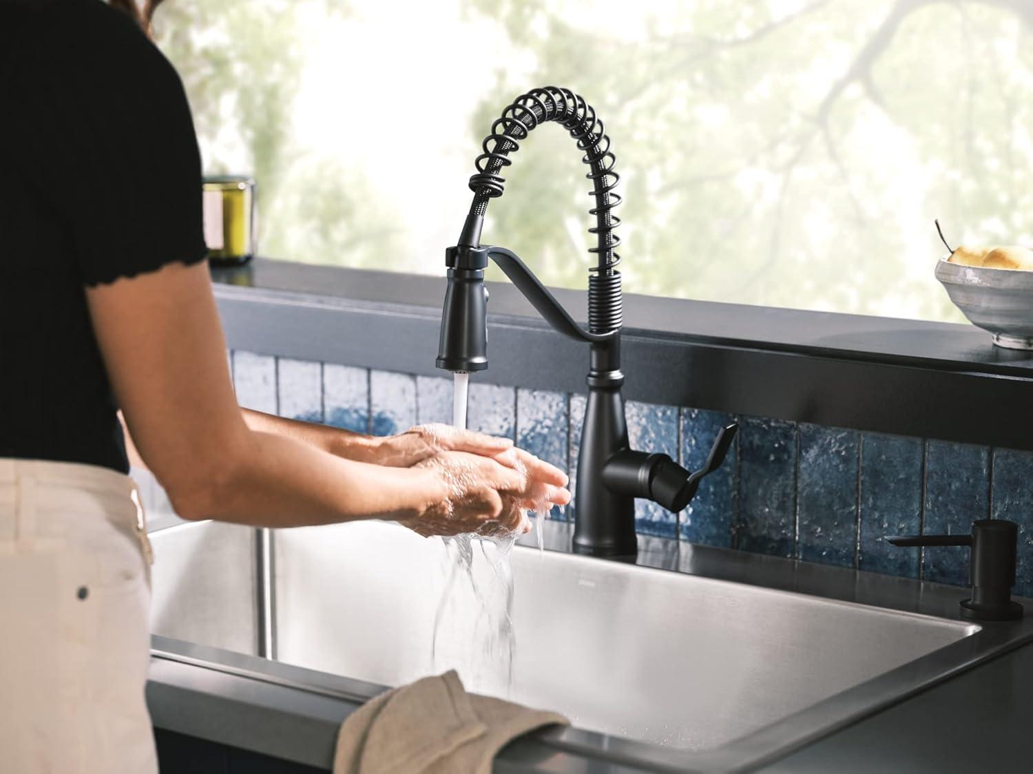 image:imageMoen Nolia Bronzed Gold OneHandle Single Hole Spring Kitchen Faucet with Pull Down Sprayer and Soap Dispenser 87886BZGMatte Black