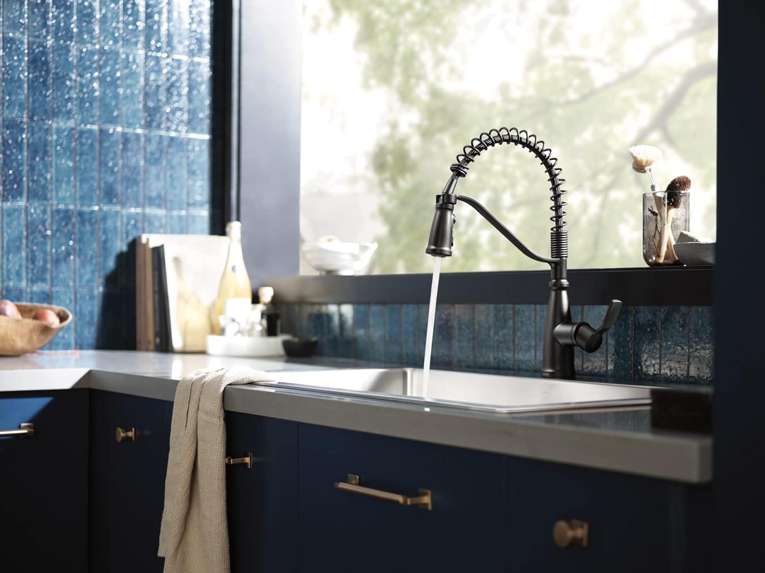 image:imageMoen Nolia Bronzed Gold OneHandle Single Hole Spring Kitchen Faucet with Pull Down Sprayer and Soap Dispenser 87886BZGMatte Black