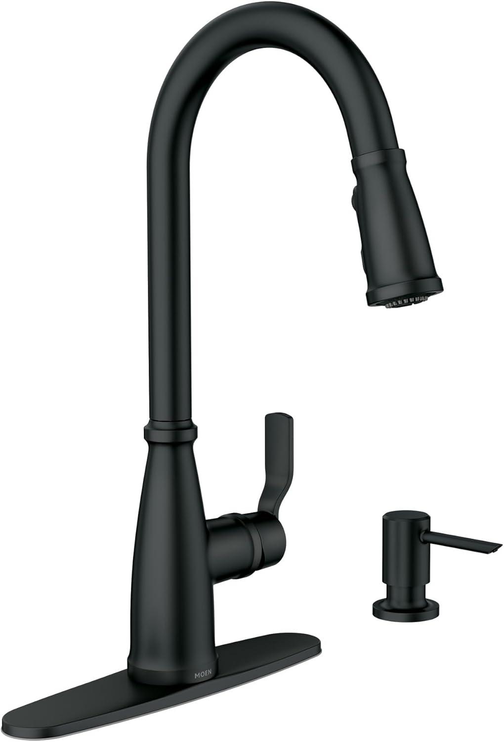 image:imageMoen Nolia Bronzed Gold OneHandle Single Hole Spring Kitchen Faucet with Pull Down Sprayer and Soap Dispenser 87886BZGMatte Black