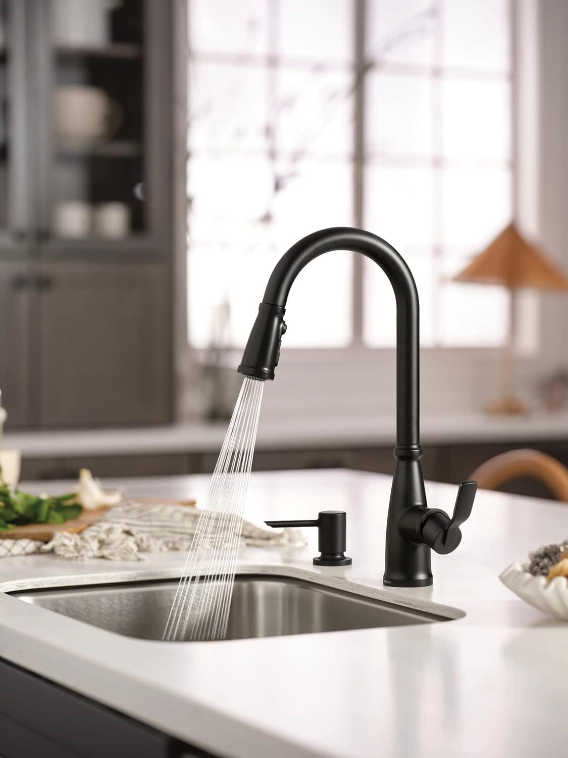 image:imageMoen Nolia Bronzed Gold OneHandle Single Hole Spring Kitchen Faucet with Pull Down Sprayer and Soap Dispenser 87886BZGMatte Black