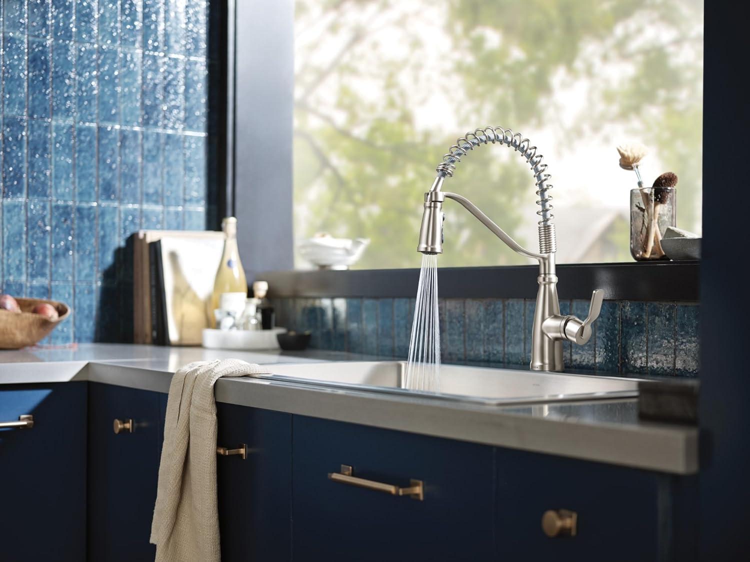 image:imageMoen Nolia Bronzed Gold OneHandle Single Hole Spring Kitchen Faucet with Pull Down Sprayer and Soap Dispenser 87886BZGSpot Resist Stainless