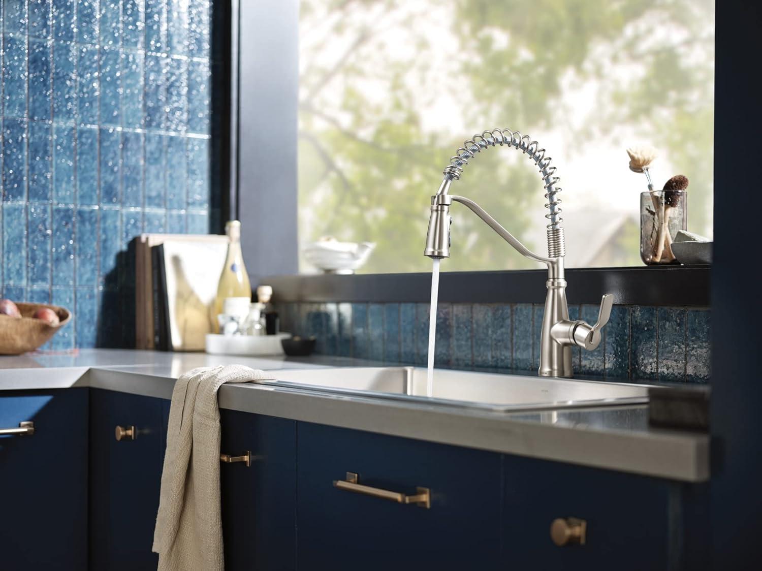 image:imageMoen Nolia Bronzed Gold OneHandle Single Hole Spring Kitchen Faucet with Pull Down Sprayer and Soap Dispenser 87886BZGSpot Resist Stainless