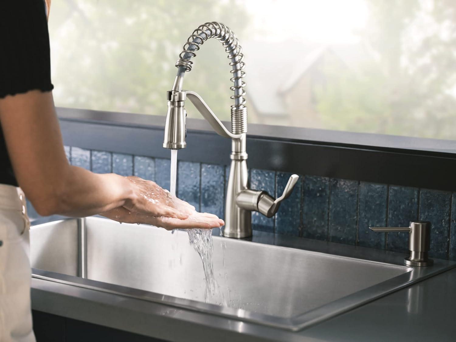 image:imageMoen Nolia Bronzed Gold OneHandle Single Hole Spring Kitchen Faucet with Pull Down Sprayer and Soap Dispenser 87886BZGSpot Resist Stainless