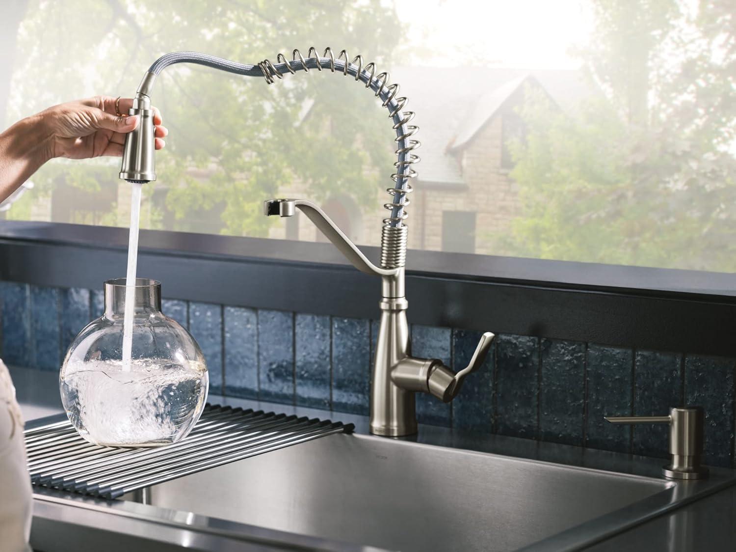 image:imageMoen Nolia Bronzed Gold OneHandle Single Hole Spring Kitchen Faucet with Pull Down Sprayer and Soap Dispenser 87886BZGSpot Resist Stainless