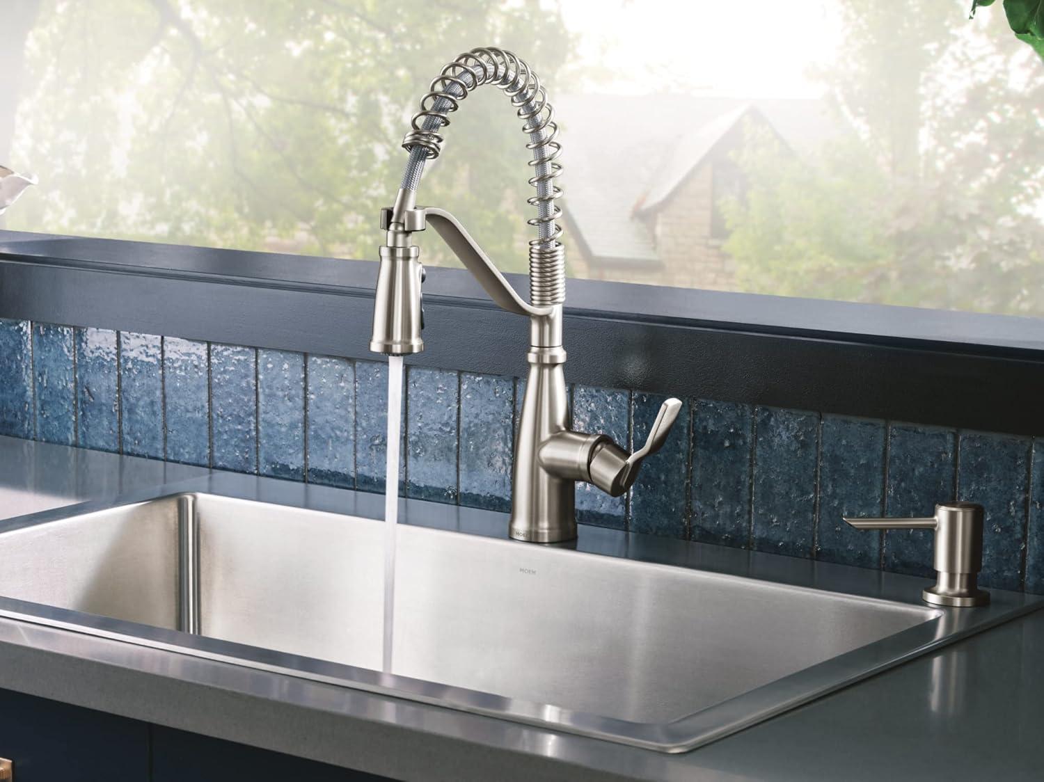image:imageMoen Nolia Bronzed Gold OneHandle Single Hole Spring Kitchen Faucet with Pull Down Sprayer and Soap Dispenser 87886BZGSpot Resist Stainless