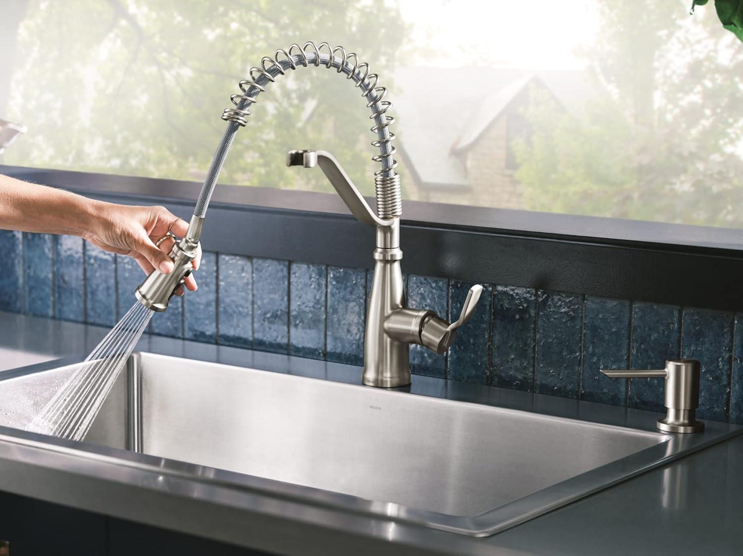 image:imageMoen Nolia Bronzed Gold OneHandle Single Hole Spring Kitchen Faucet with Pull Down Sprayer and Soap Dispenser 87886BZGSpot Resist Stainless