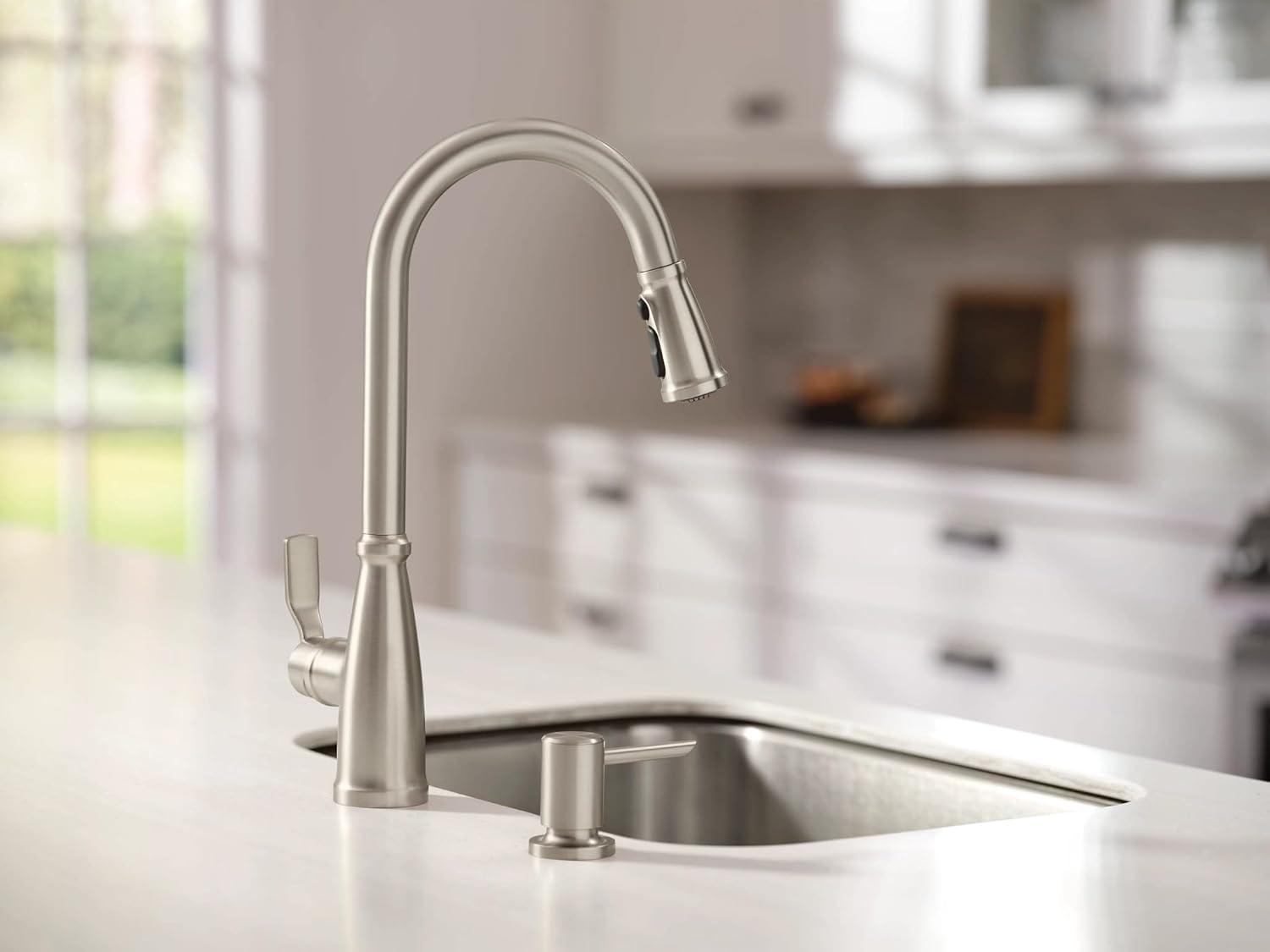 image:imageMoen Nolia Bronzed Gold OneHandle Single Hole Spring Kitchen Faucet with Pull Down Sprayer and Soap Dispenser 87886BZGSpot Resist Stainless