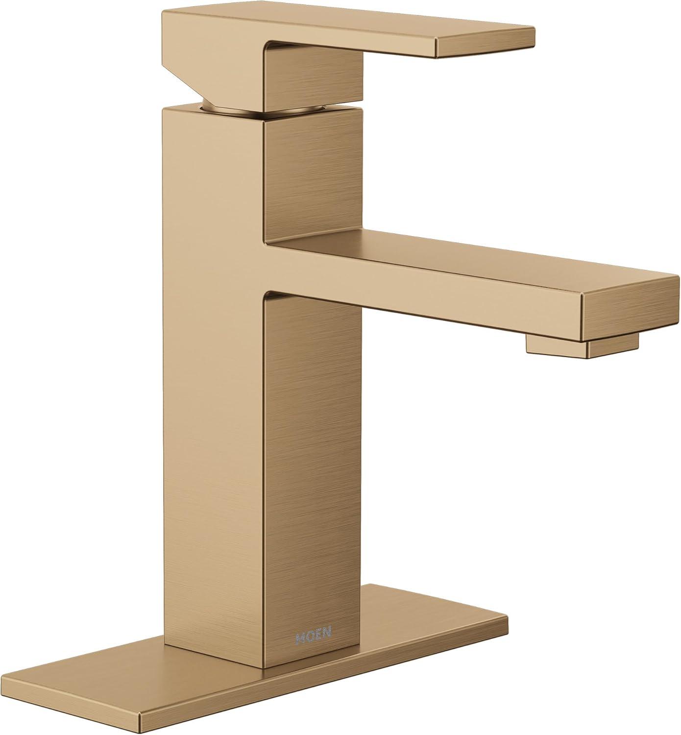 image:imageMoen Revyl Bronzed Gold OneHandle Single Hole Modern Bathroom Sink Faucet with Optional Deckplate and Spring Loaded Drain Assembly 84771BZGBronzed Gold