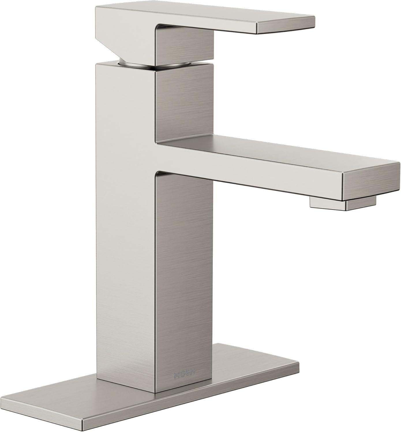 image:imageMoen Revyl Bronzed Gold OneHandle Single Hole Modern Bathroom Sink Faucet with Optional Deckplate and Spring Loaded Drain Assembly 84771BZGSpot Resist Nickel