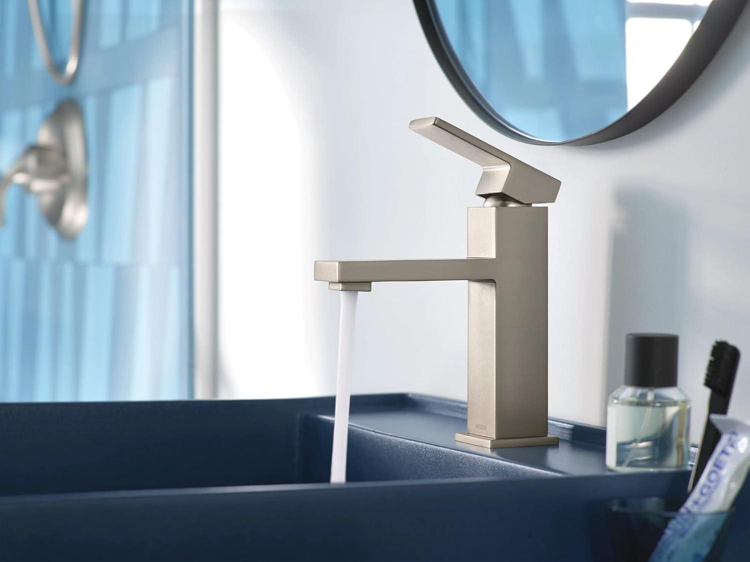 image:imageMoen Revyl Bronzed Gold OneHandle Single Hole Modern Bathroom Sink Faucet with Optional Deckplate and Spring Loaded Drain Assembly 84771BZGSpot Resist Nickel