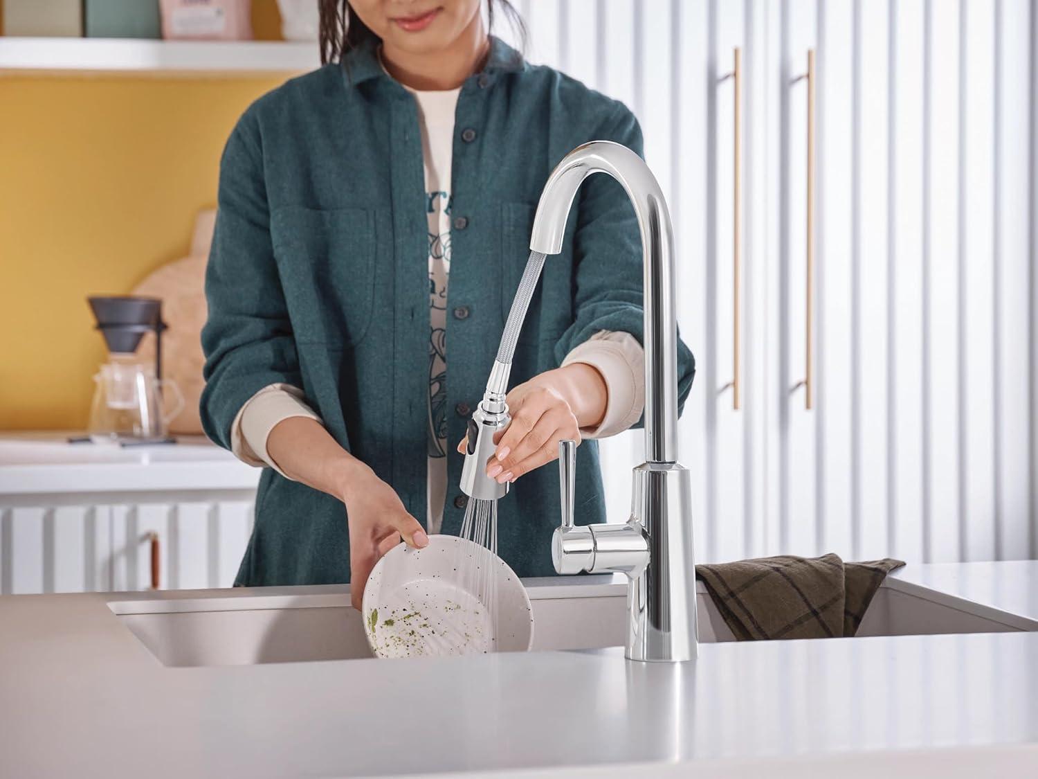 image:imageMoen Riley Matte Black Motionsense Wave Sensor Touchless One Handle Pulldown Kitchen Faucet Featuring Power Clean 7402EWBLChrome