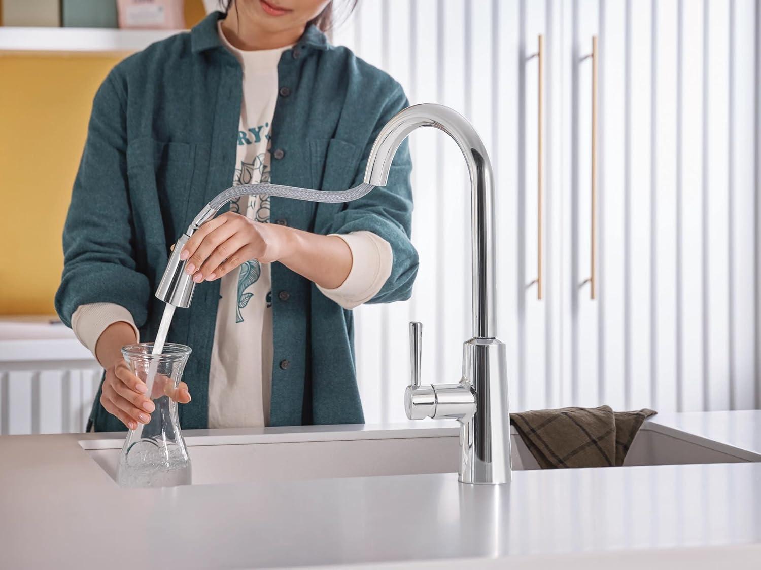 image:imageMoen Riley Matte Black Motionsense Wave Sensor Touchless One Handle Pulldown Kitchen Faucet Featuring Power Clean 7402EWBLChrome