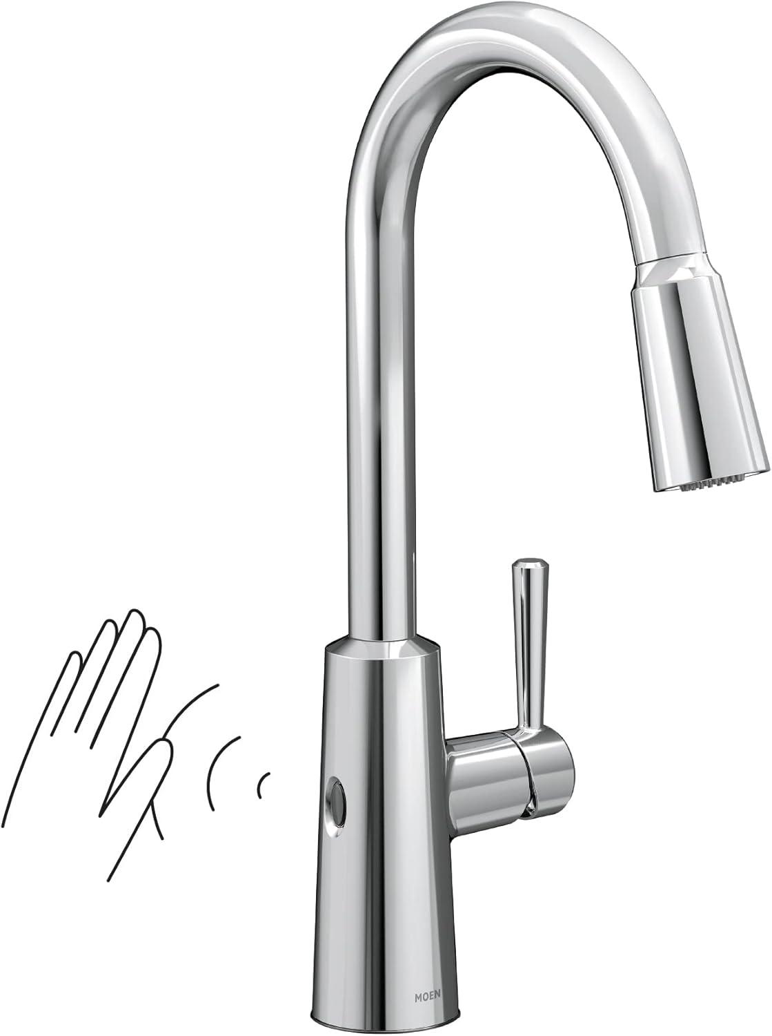 image:imageMoen Riley Matte Black Motionsense Wave Sensor Touchless One Handle Pulldown Kitchen Faucet Featuring Power Clean 7402EWBLChrome