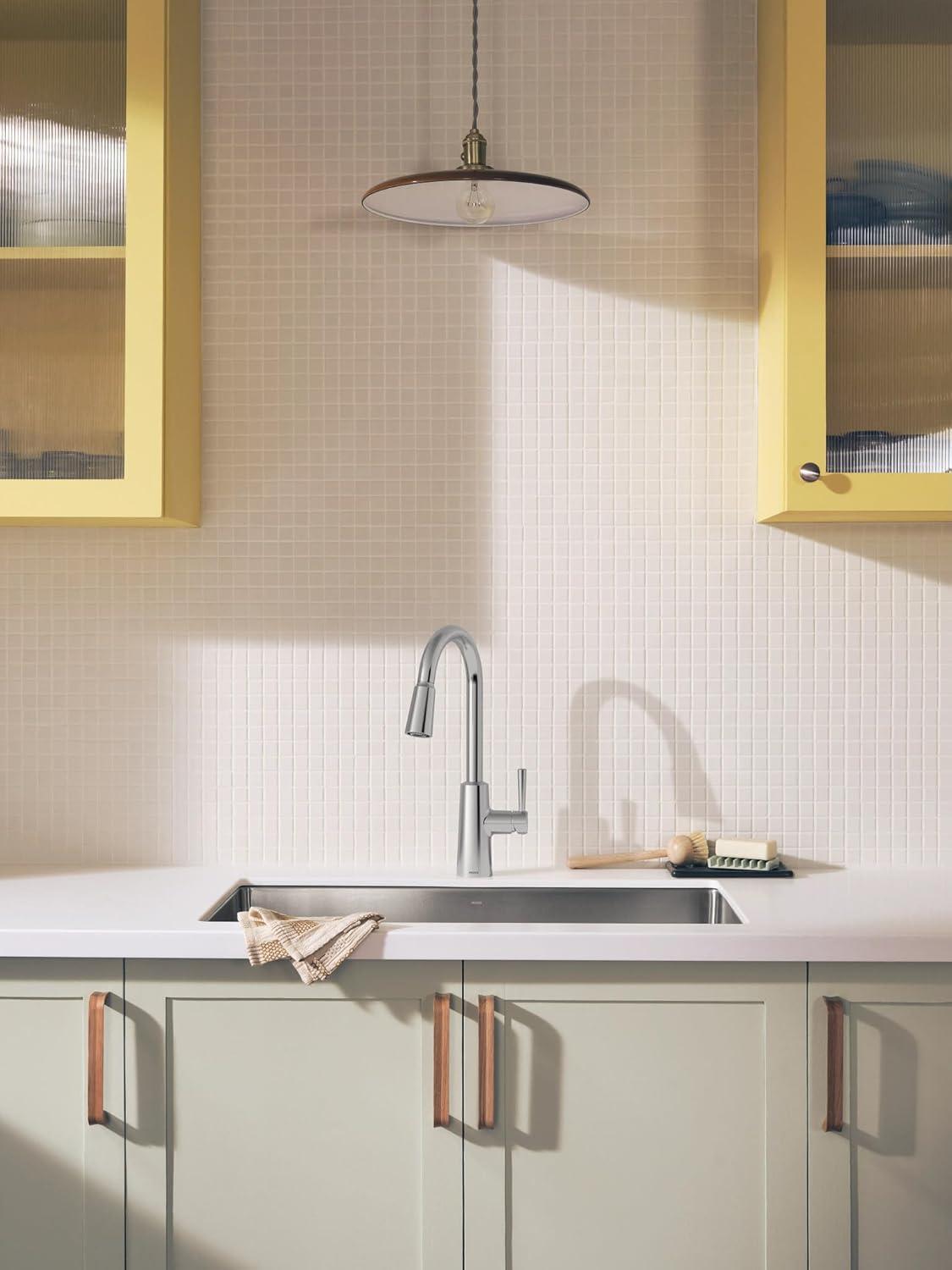 image:imageMoen Riley Matte Black Motionsense Wave Sensor Touchless One Handle Pulldown Kitchen Faucet Featuring Power Clean 7402EWBLChrome