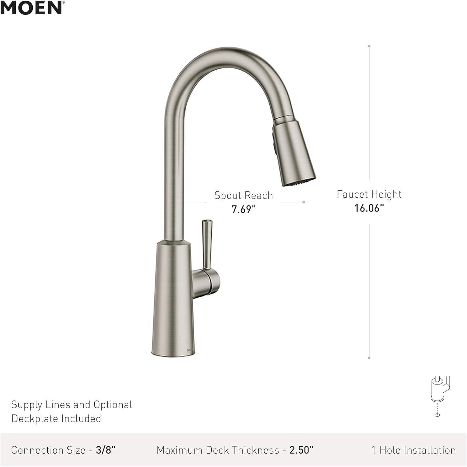 image:imageMoen Riley Matte Black Motionsense Wave Sensor Touchless One Handle Pulldown Kitchen Faucet Featuring Power Clean 7402EWBLChrome