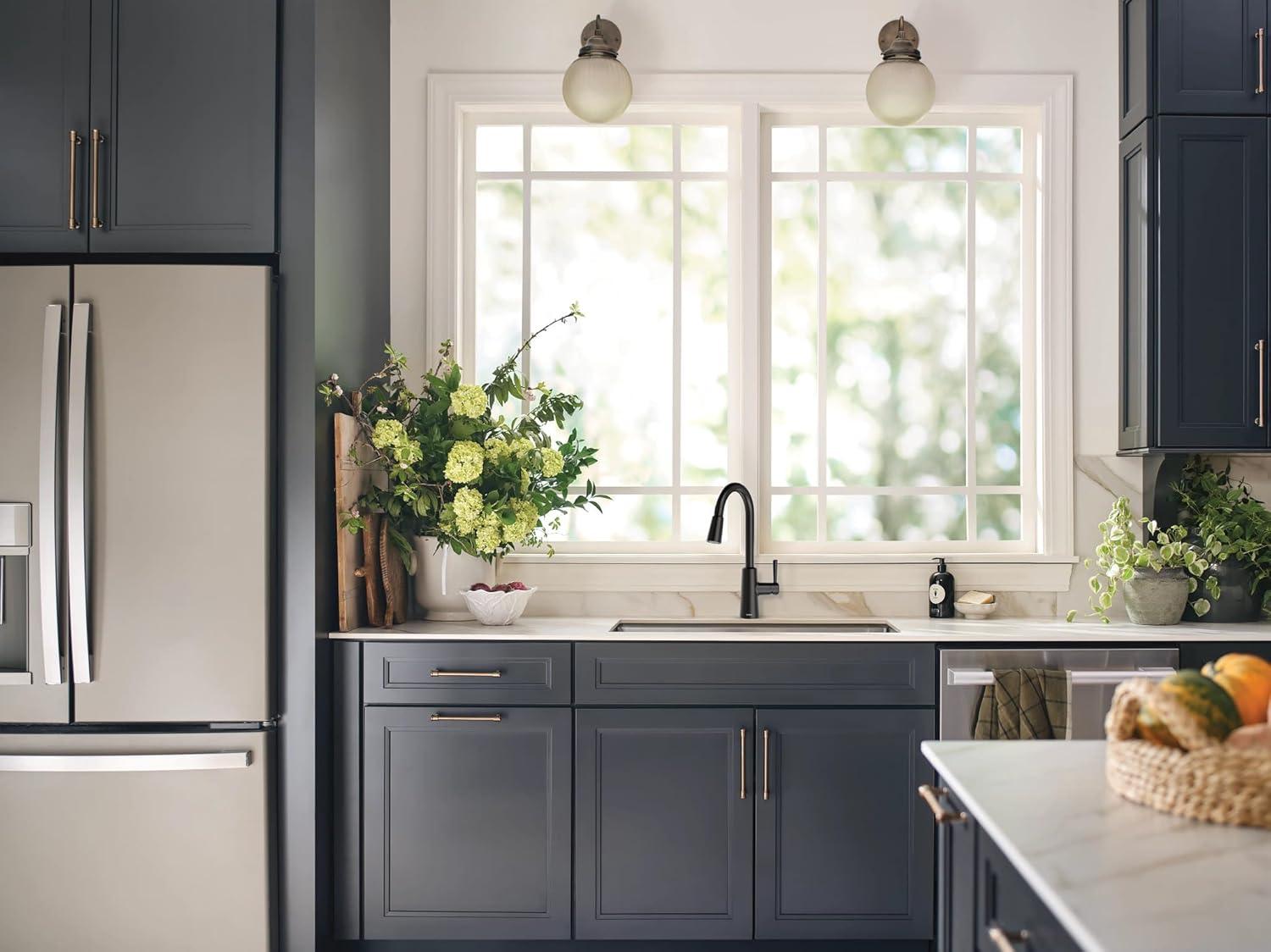 image:imageMoen Riley Matte Black Motionsense Wave Sensor Touchless One Handle Pulldown Kitchen Faucet Featuring Power Clean 7402EWBLMatte Black