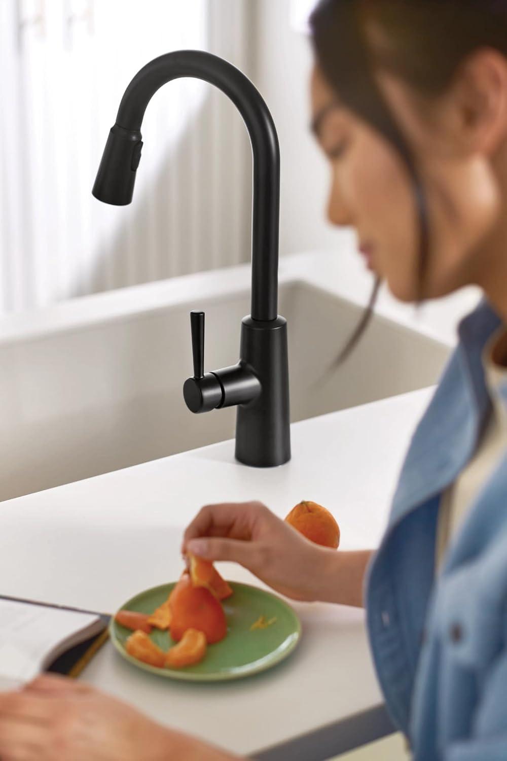 image:imageMoen Riley Matte Black Motionsense Wave Sensor Touchless One Handle Pulldown Kitchen Faucet Featuring Power Clean 7402EWBLMatte Black