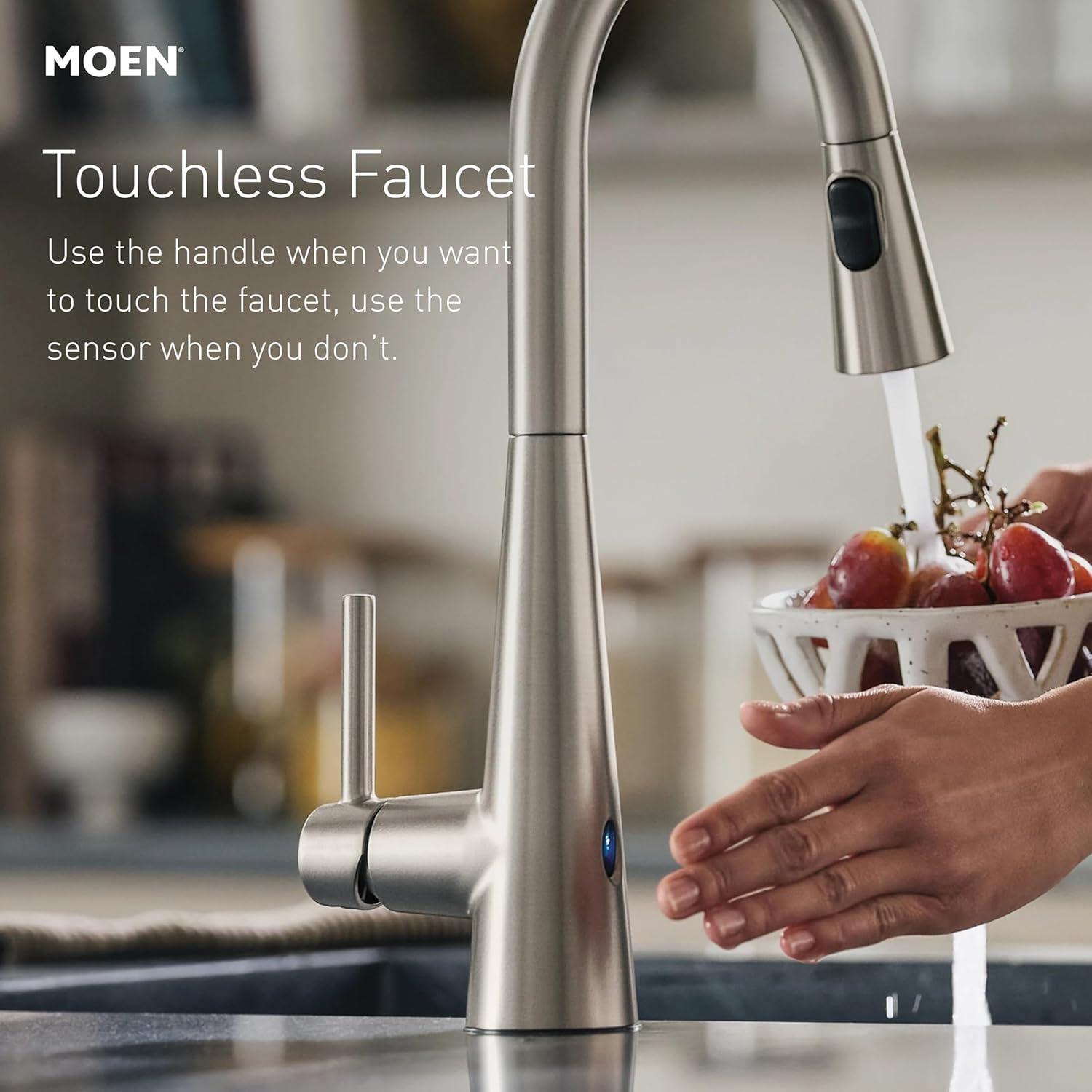 image:imageMoen Riley Matte Black Motionsense Wave Sensor Touchless One Handle Pulldown Kitchen Faucet Featuring Power Clean 7402EWBLMatte Black