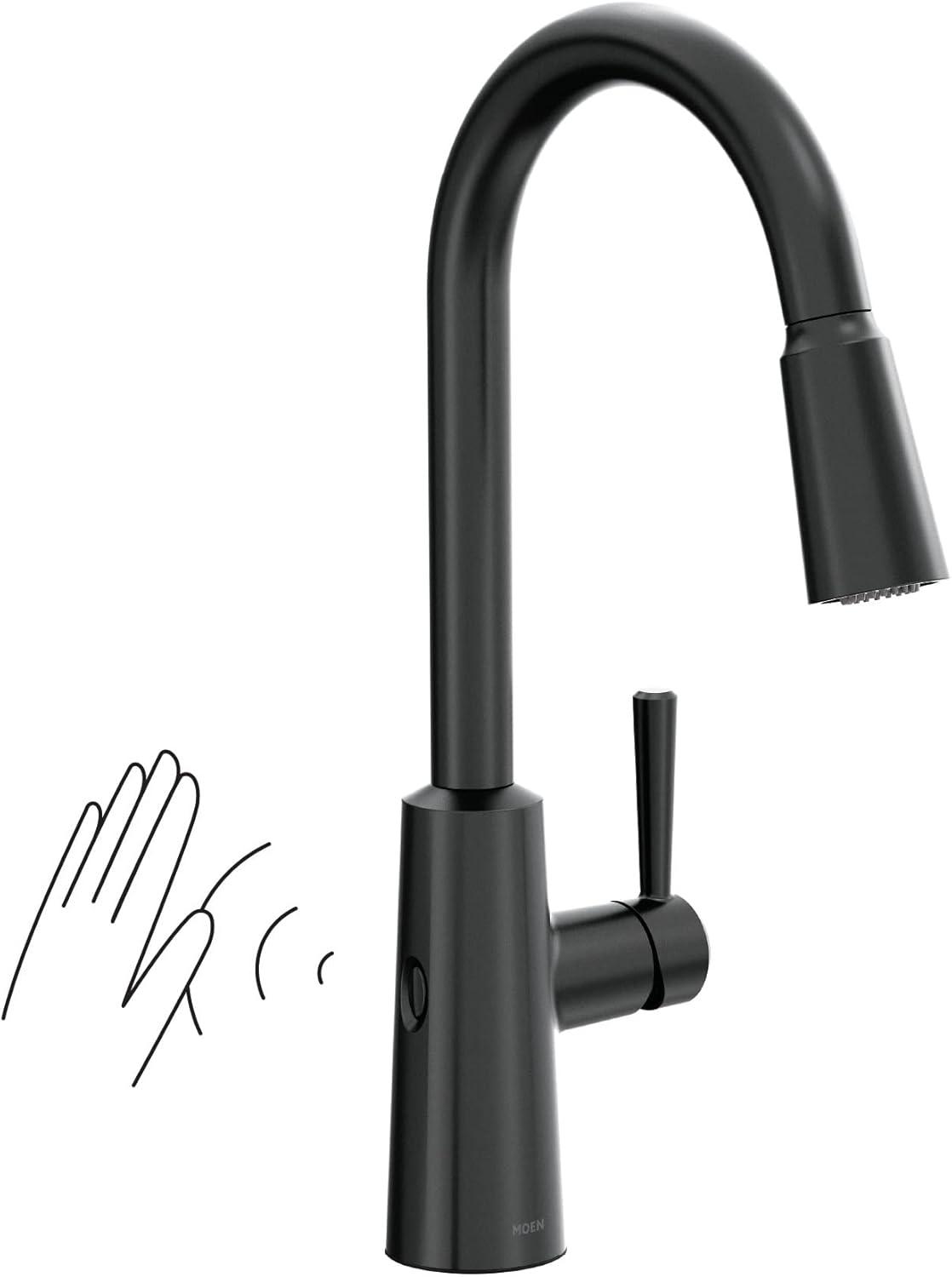 image:imageMoen Riley Matte Black Motionsense Wave Sensor Touchless One Handle Pulldown Kitchen Faucet Featuring Power Clean 7402EWBLMatte Black