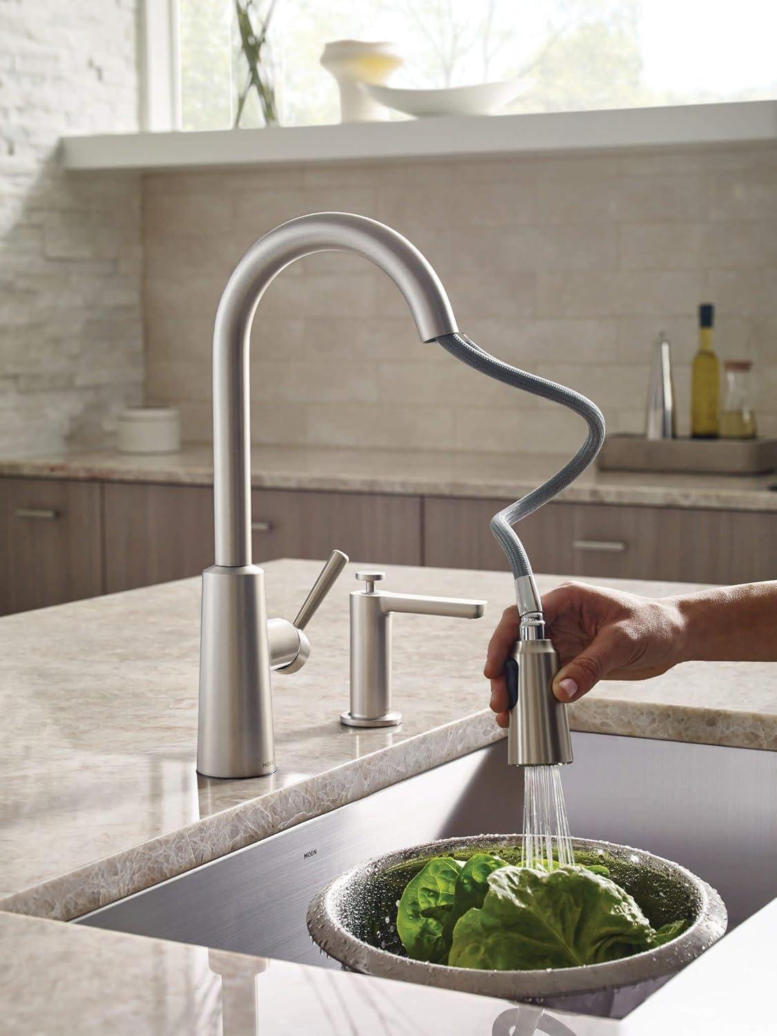 image:imageMoen Riley Matte Black Motionsense Wave Sensor Touchless One Handle Pulldown Kitchen Faucet Featuring Power Clean 7402EWBLSpot Resist Stainless