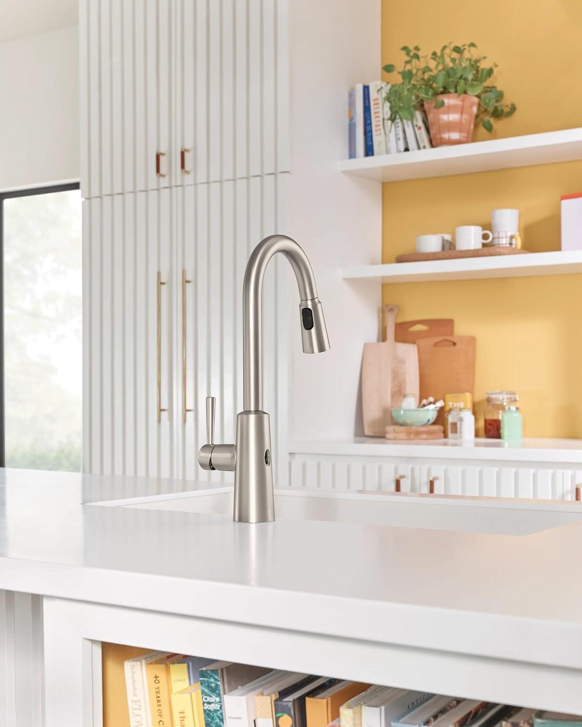 image:imageMoen Riley Matte Black Motionsense Wave Sensor Touchless One Handle Pulldown Kitchen Faucet Featuring Power Clean 7402EWBLSpot Resist Stainless