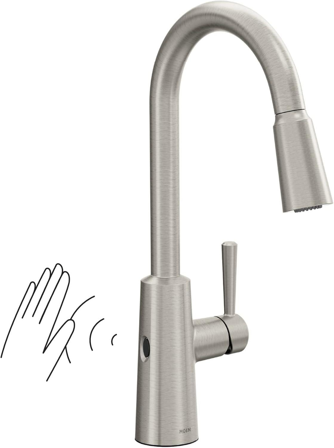 image:imageMoen Riley Matte Black Motionsense Wave Sensor Touchless One Handle Pulldown Kitchen Faucet Featuring Power Clean 7402EWBLSpot Resist Stainless