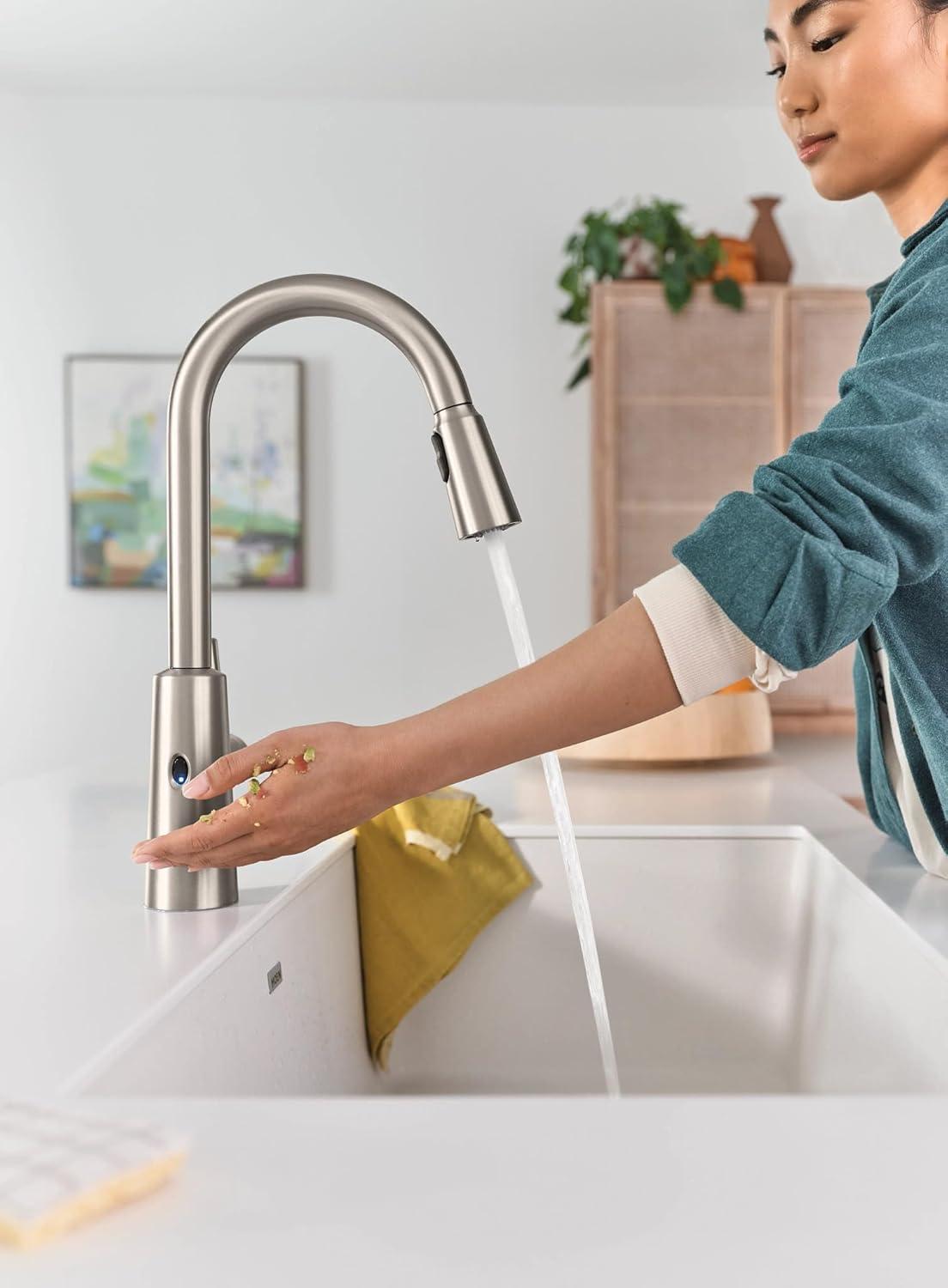 image:imageMoen Riley Matte Black Motionsense Wave Sensor Touchless One Handle Pulldown Kitchen Faucet Featuring Power Clean 7402EWBLSpot Resist Stainless