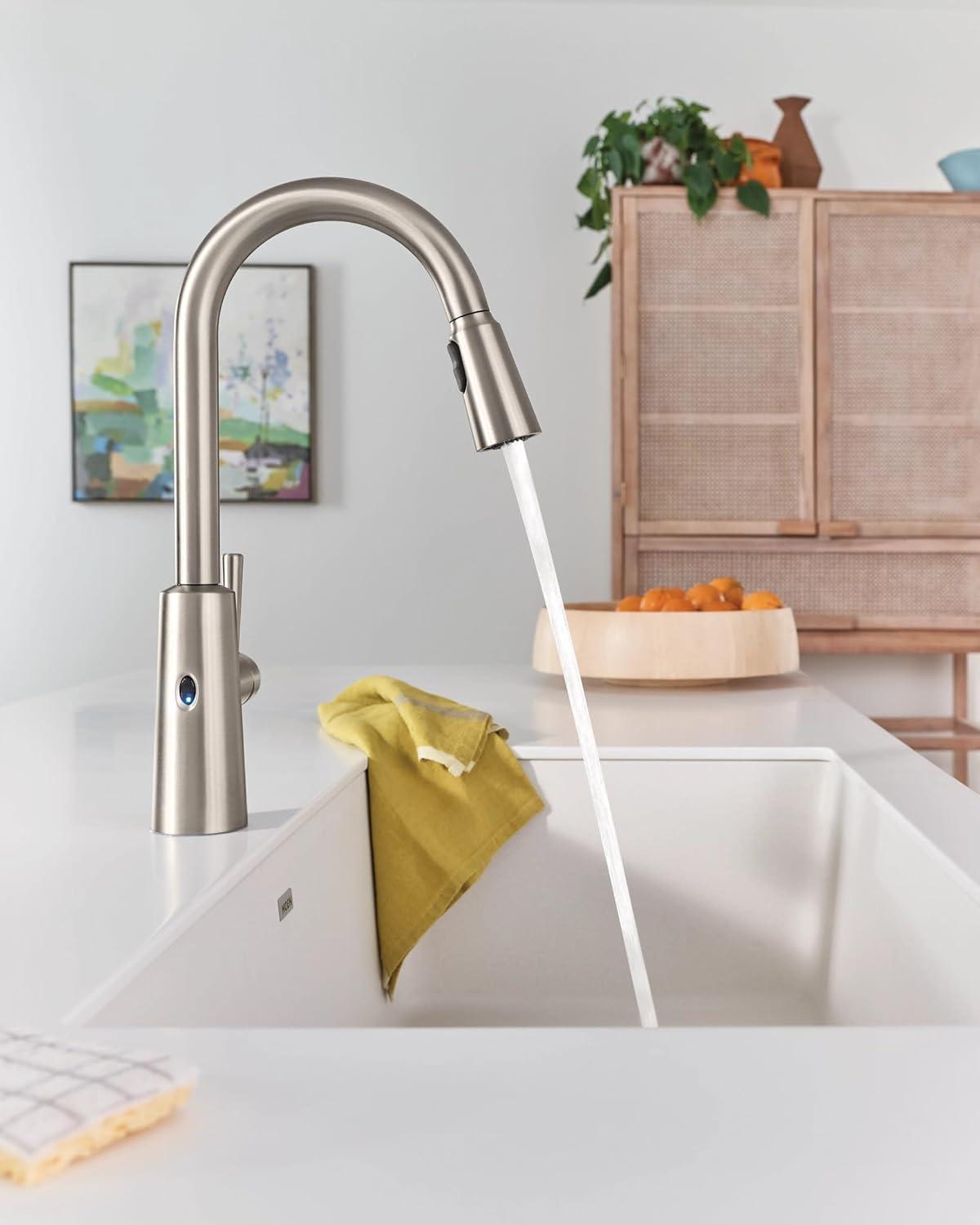 image:imageMoen Riley Matte Black Motionsense Wave Sensor Touchless One Handle Pulldown Kitchen Faucet Featuring Power Clean 7402EWBLSpot Resist Stainless