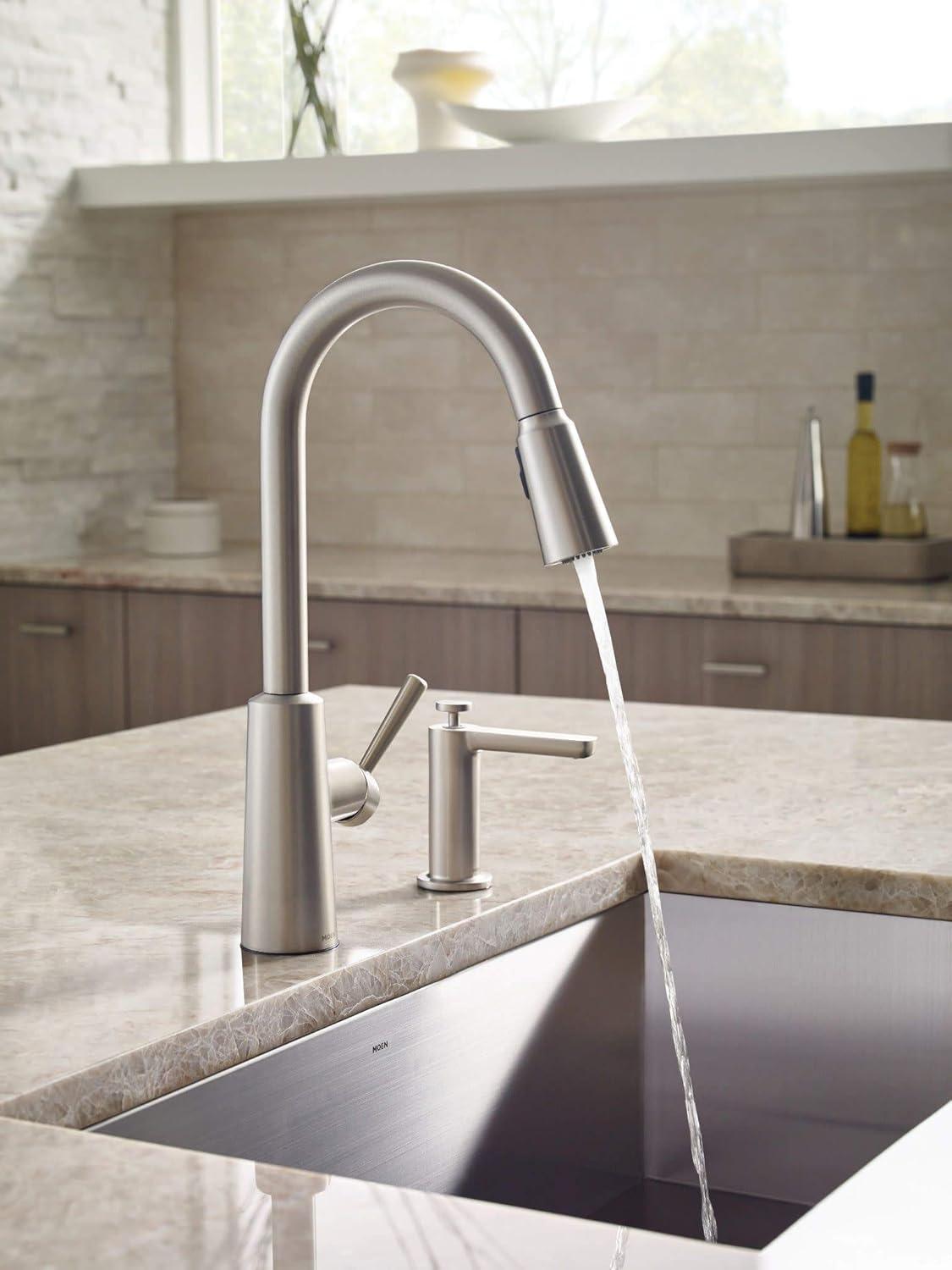 image:imageMoen Riley Matte Black Motionsense Wave Sensor Touchless One Handle Pulldown Kitchen Faucet Featuring Power Clean 7402EWBLSpot Resist Stainless