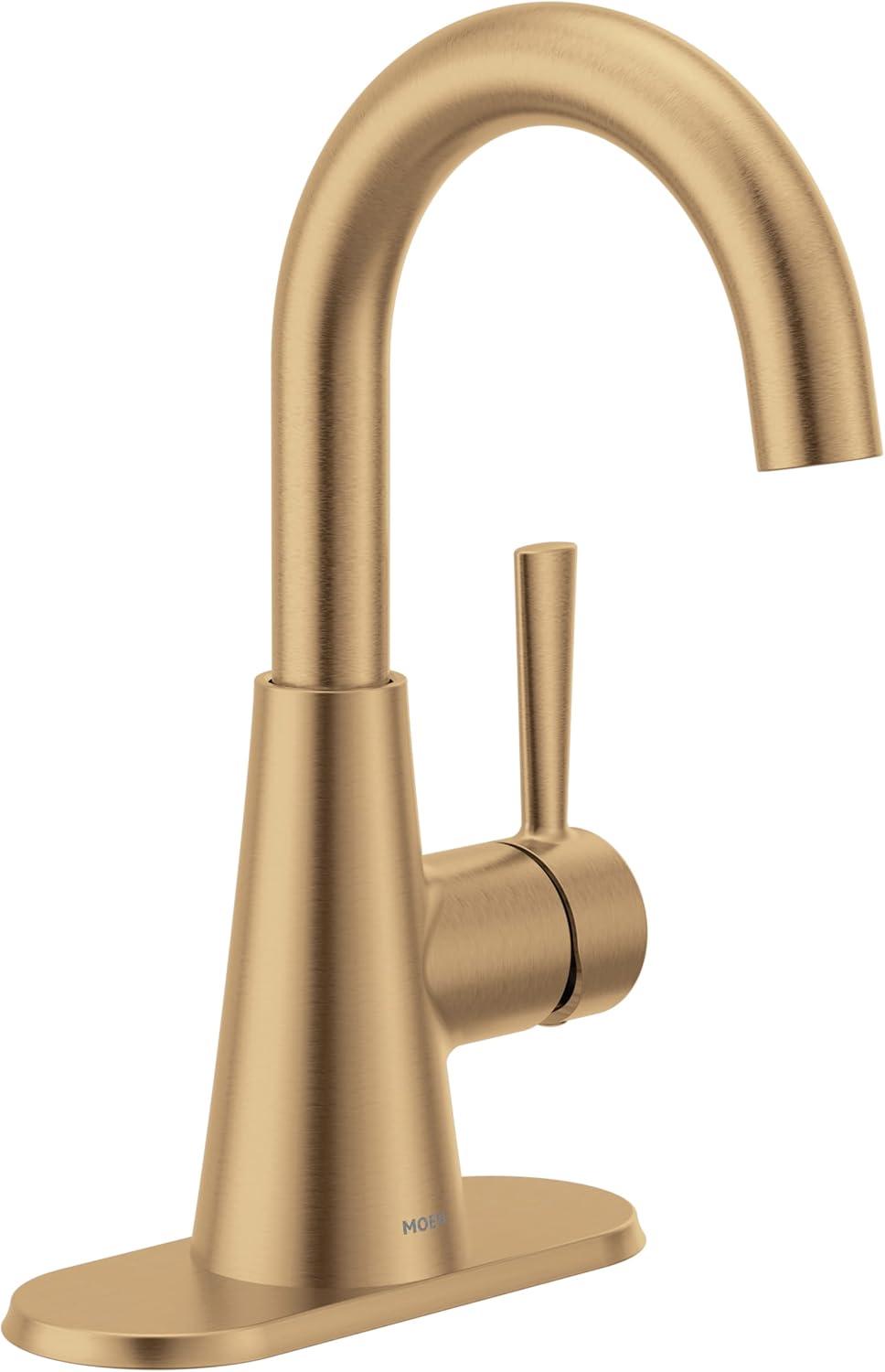 image:imageMoen Ronan Bronzed Gold OneHandle Single Hole Modern Bathroom Sink Faucet with Optional Deckplate and Spring Loaded Drain Assembly 84021BZG
