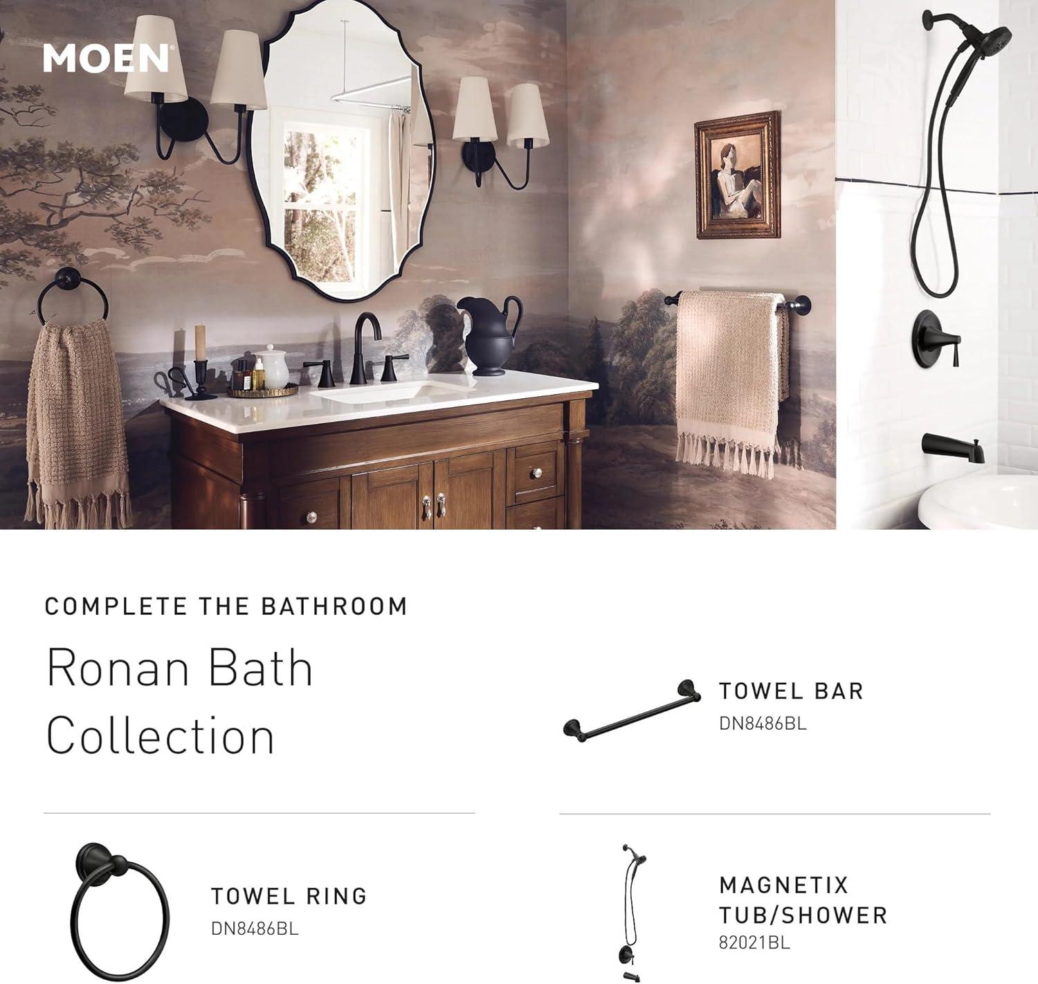 image:imageMoen Ronan Matte Black OneHandle Single Hole Modern Bathroom Sink Faucet with Optional Deckplate and Spring Loaded Drain Assembly 84021BL