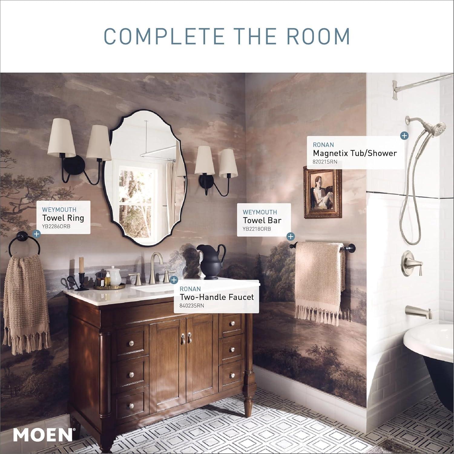 image:imageMoen Ronan Matte Black SingleHandle Modern Tub and Shower Faucet with Round Handheld Rainshower Spray Head Featuring Magnetix Valve Included 82021BLBrushed Nickel