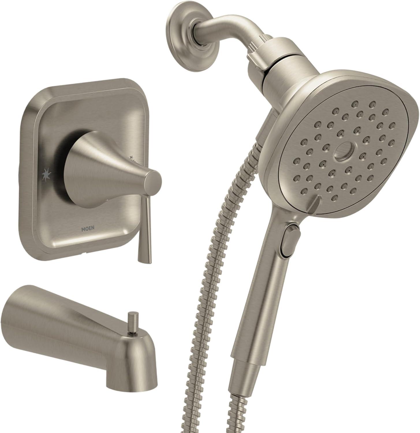 image:imageMoen Ronan Matte Black SingleHandle Modern Tub and Shower Faucet with Round Handheld Rainshower Spray Head Featuring Magnetix Valve Included 82021BLBrushed Nickel