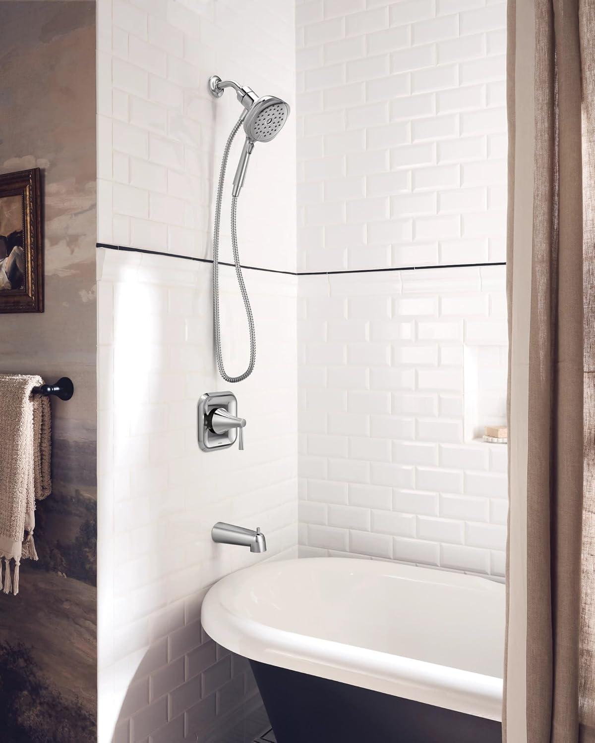 image:imageMoen Ronan Matte Black SingleHandle Modern Tub and Shower Faucet with Round Handheld Rainshower Spray Head Featuring Magnetix Valve Included 82021BLChrome