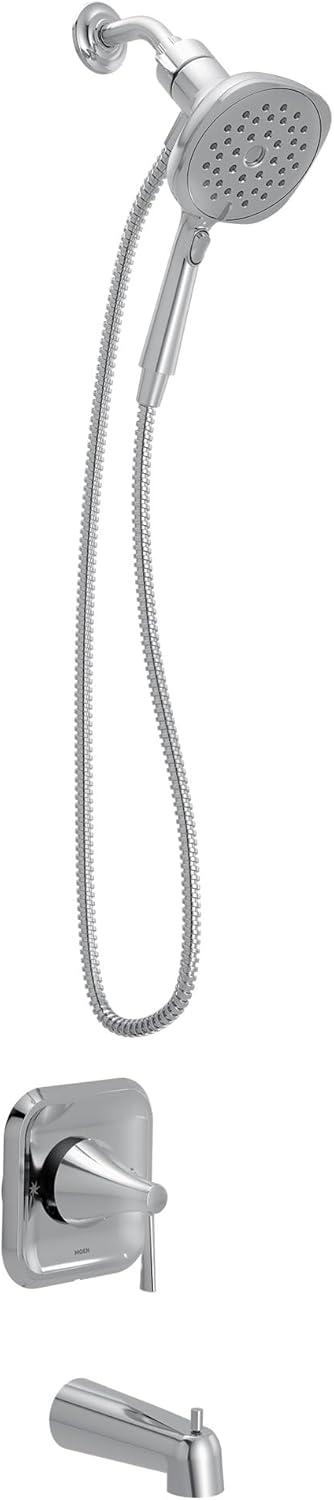 image:imageMoen Ronan Matte Black SingleHandle Modern Tub and Shower Faucet with Round Handheld Rainshower Spray Head Featuring Magnetix Valve Included 82021BLChrome